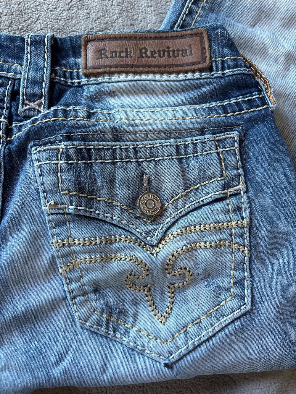 Rock Revival Light Blue Embroidered Skinny Low Rise Jeans
